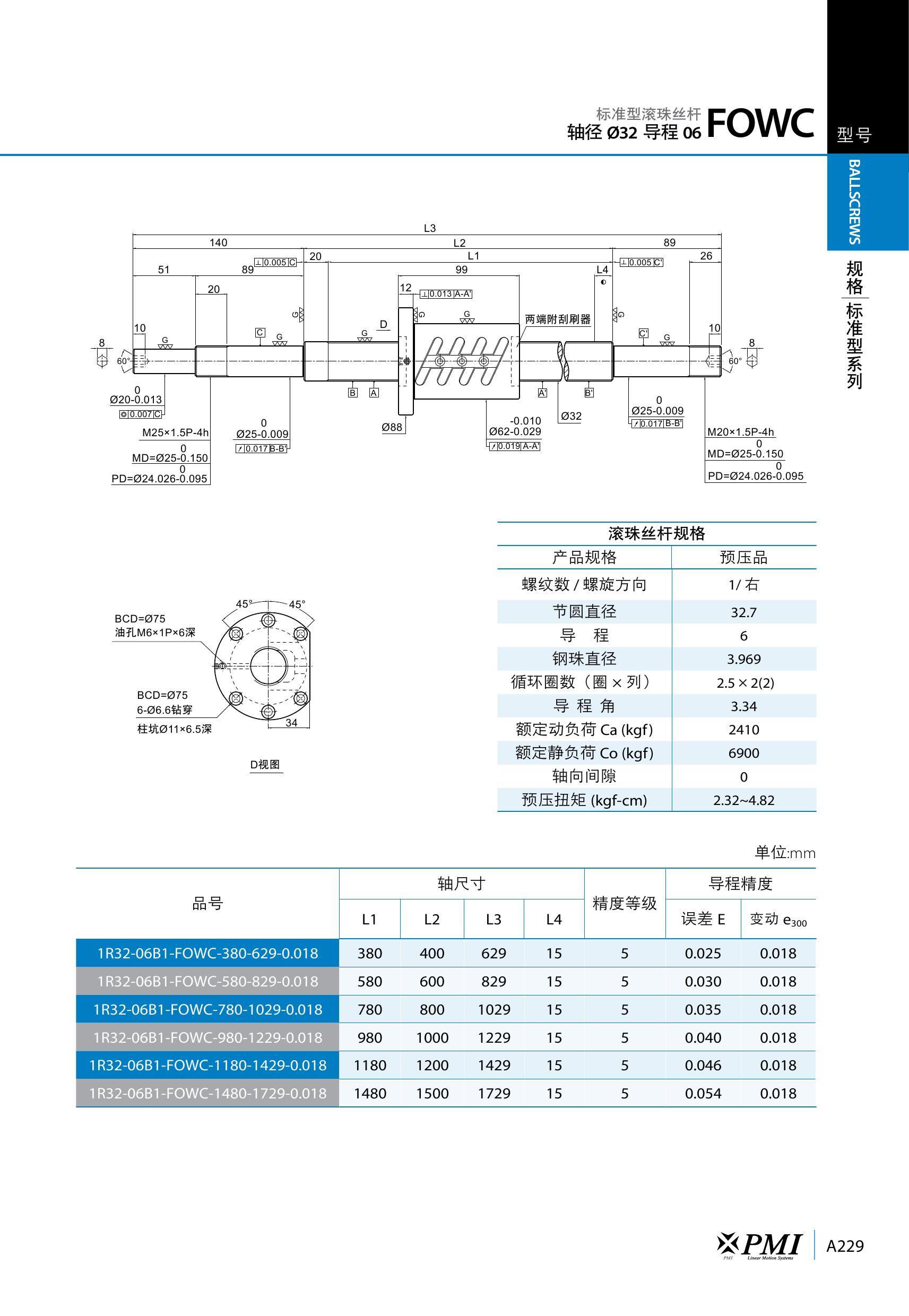 滚珠丝杆fowc轴径Φ32导程06-滚珠丝杠副-东莞市昂泰精密机械有限公司