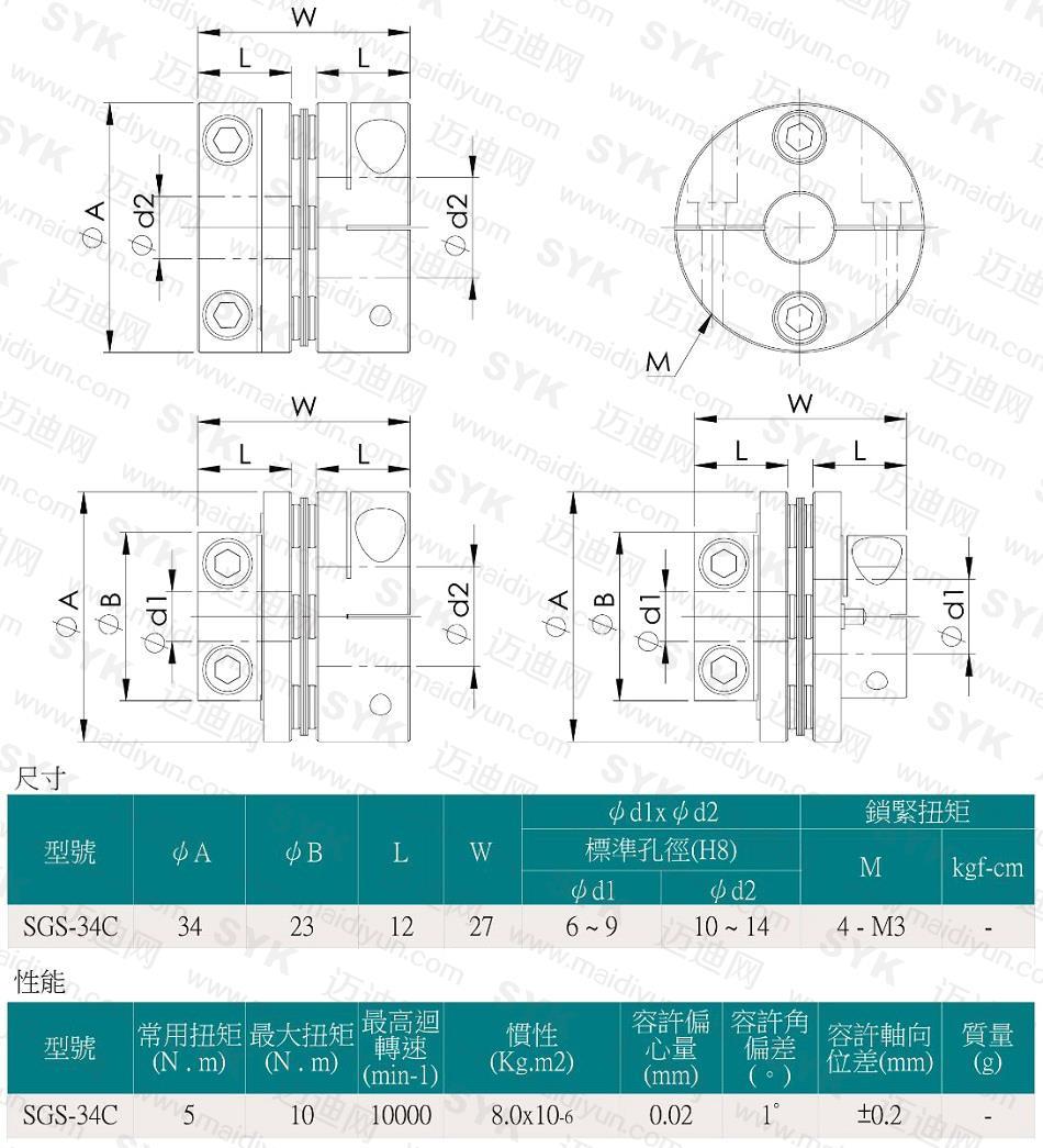 sgs-34c钢片型/夹紧型/短型绕行联轴器